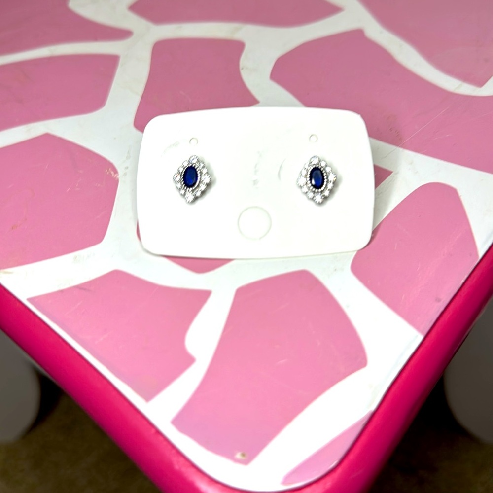 Elegant Sparkly Silver and Blue Stud Earrings with Cubic zirconia’s New on Card - Picture 4 of 5
